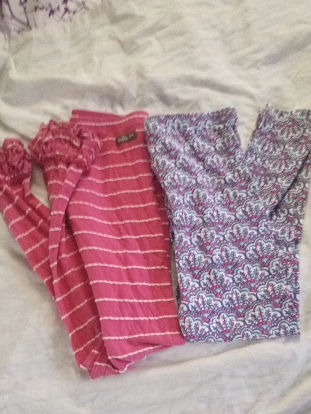 2#Matilda Jane Girls Pink Striped & VineYard Bines Patterned Leggings Set